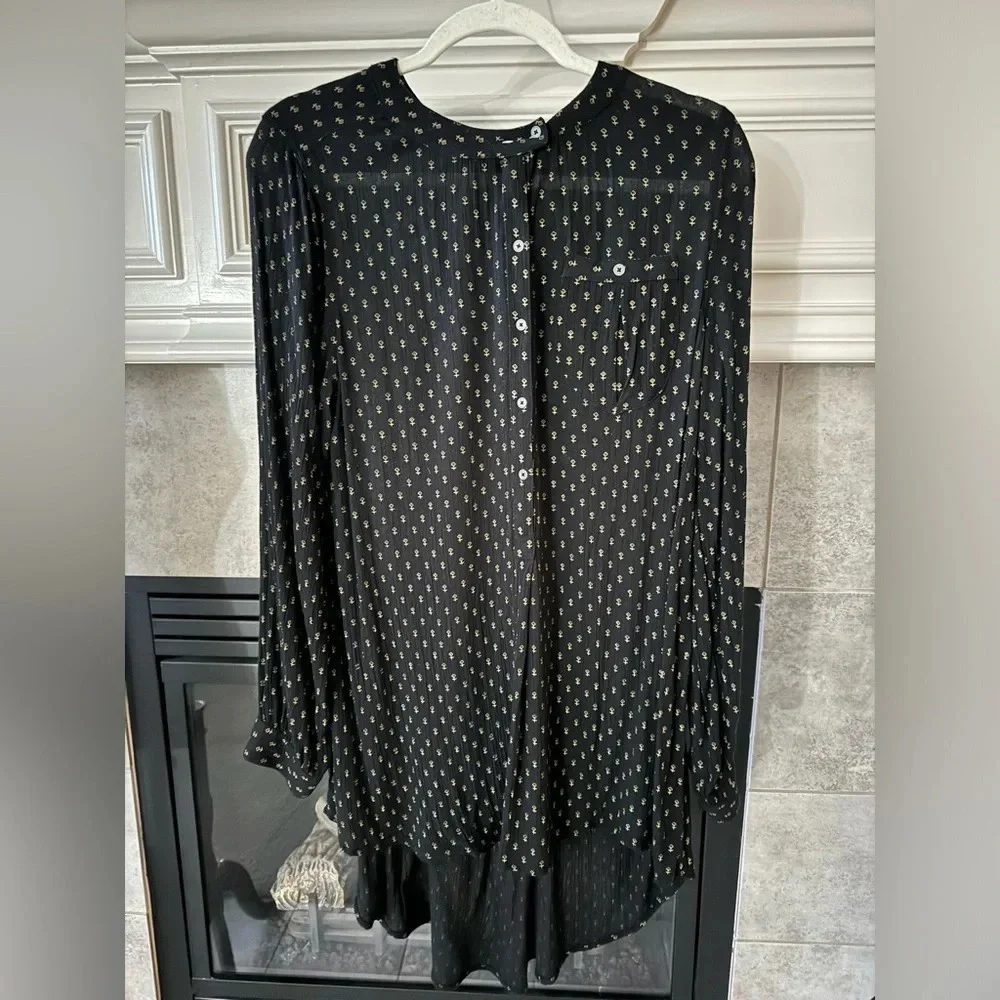 Free People Coal Combo Boho High Low Shirt Dress/Tunic Black Size Medium